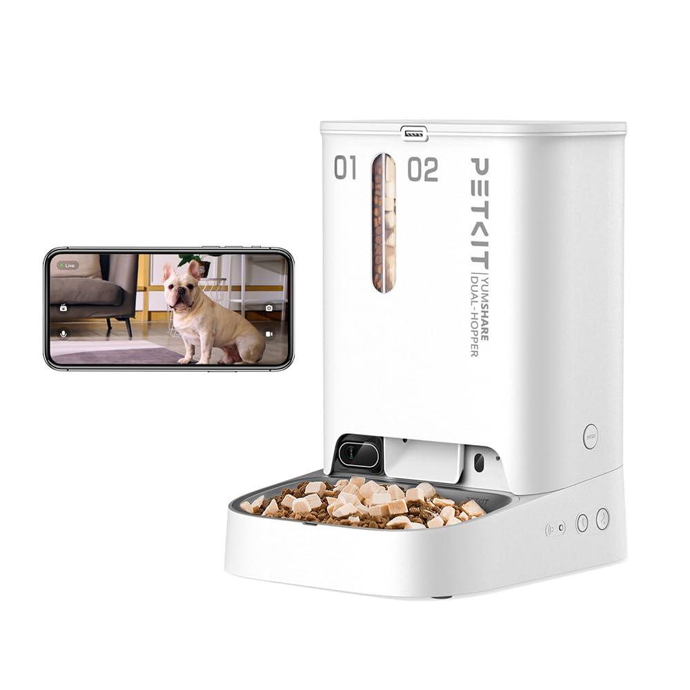 Alimentador Automático para Gatos PETKIT con Cámara, Vídeo HD 1080P con Visión Nocturna, Alimentador de Mascotas con Doble Tolva para Gatos y Perros con Audio, Dispensador de Comida Inteligente con Control por App, WiFi 2.4G/Tazón Anti-Atasco - YETEK