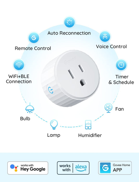 Govee Smart Plug - Enchufes Inteligentes WiFi Compatibles con Alexa y Google Assistant, Temporizador y Control de Grupo, 2.4G WiFi, 4 Pack, Certificados ETL &amp; FCC, Sin Hub Necesario - YETEK