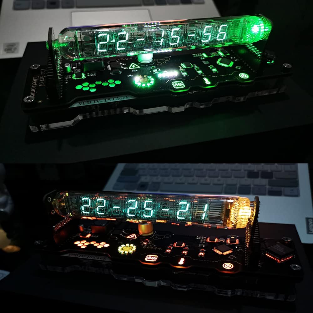 Reloj Fluorescente Imitación Nixie TPHRAVAL, Reloj Tubo Fluorescente Cyberpunk con Pantalla de Fecha, Hora y Temperatura - YETEK