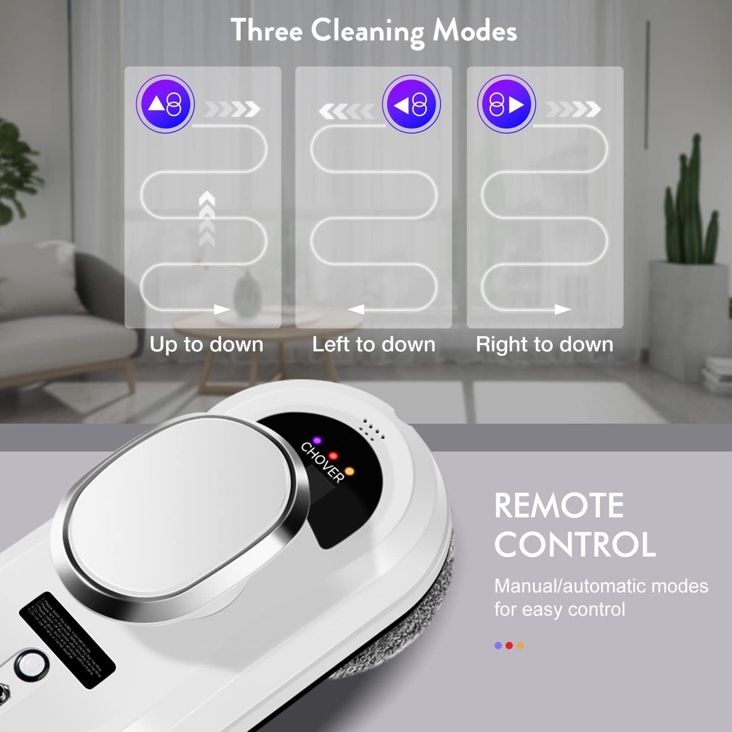 CHOVERY Smart Window Cleaner Robot, 5600Pa Strong Suction, Remote Control, Advanced Safety