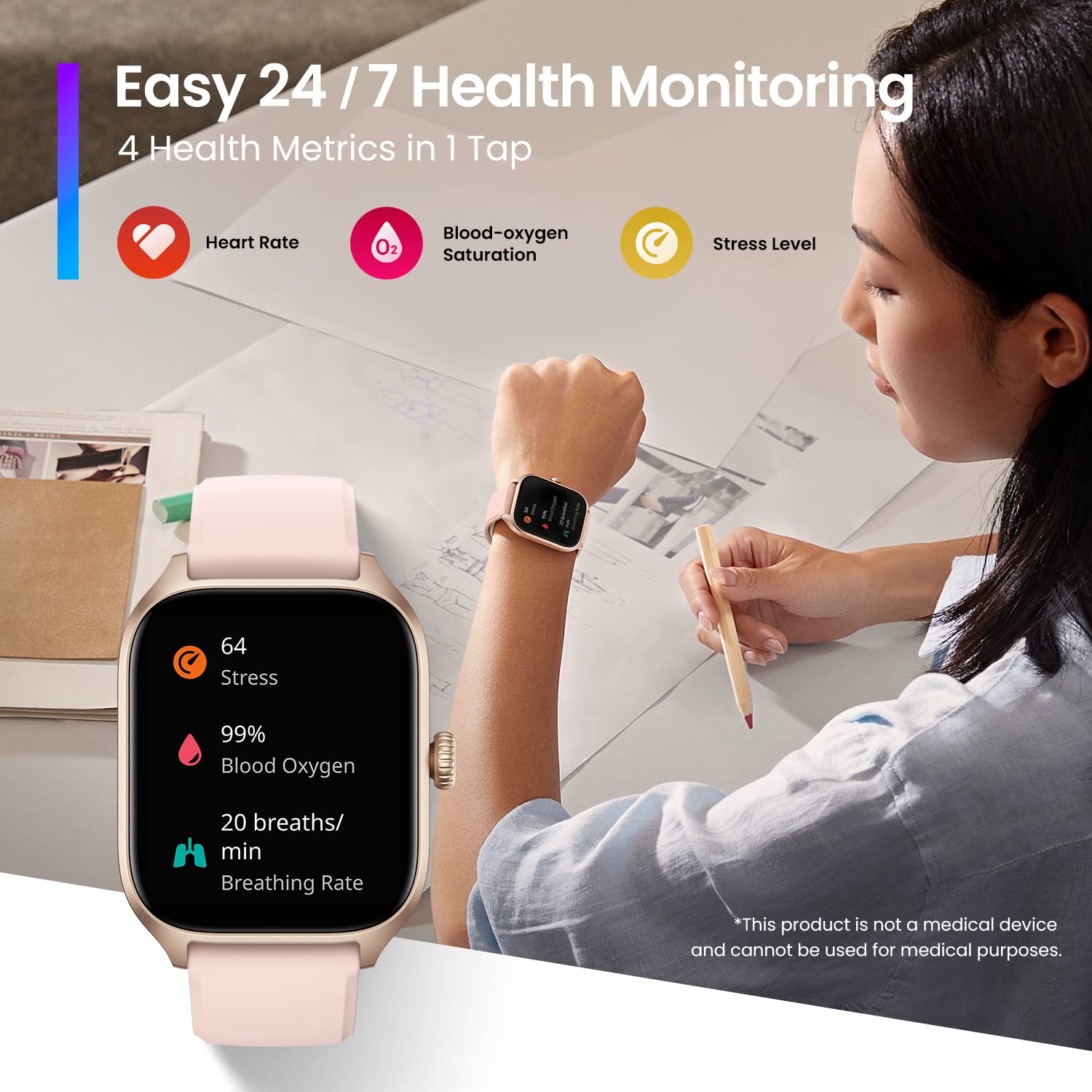 Amazfit GTS 4 Smart Watch | GPS, Alexa, Monitor de Salud, 150 Modos Deportivos - YETEK