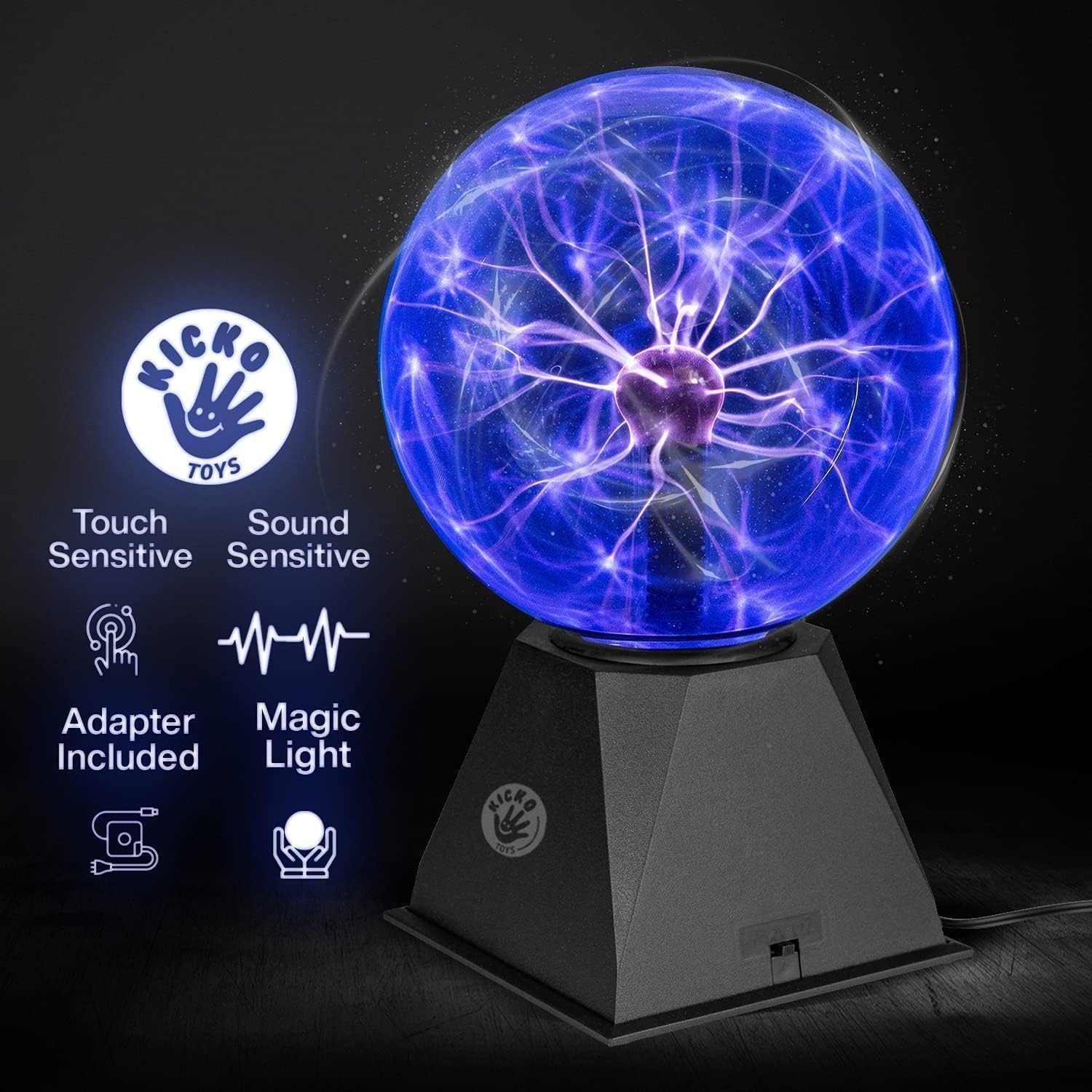 Kicko Bola de Plasma Azul 7" - Lámpara Interactiva Sensible al Tacto - YETEK