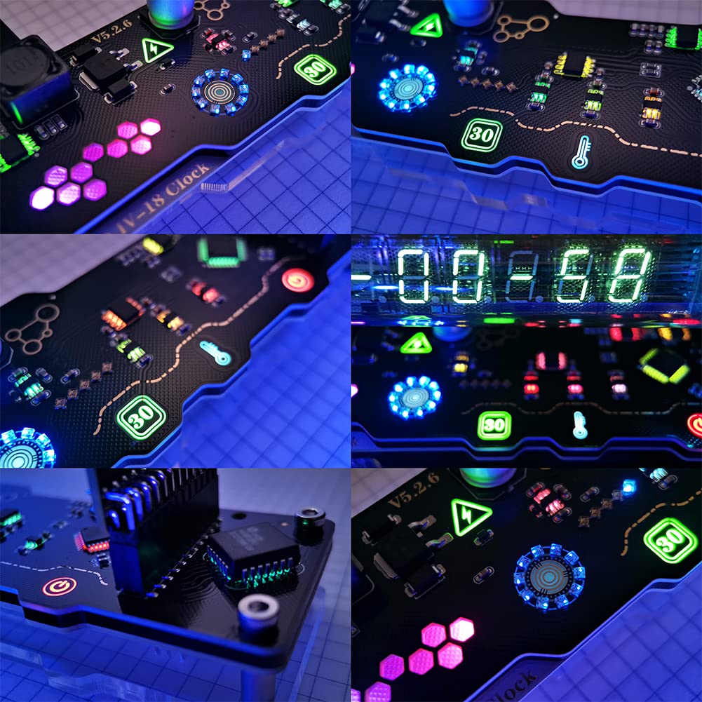 Reloj Fluorescente Imitación Nixie TPHRAVAL, Reloj Tubo Fluorescente Cyberpunk con Pantalla de Fecha, Hora y Temperatura - YETEK