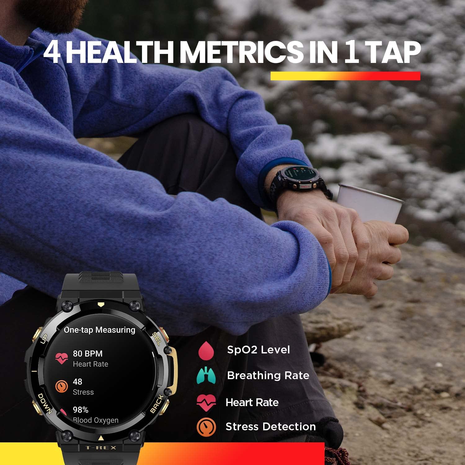 Amazfit T-Rex 2: Smartwatch Militar GPS 24 Días Batería, Monitoreo Salud/Fitness - YETEK