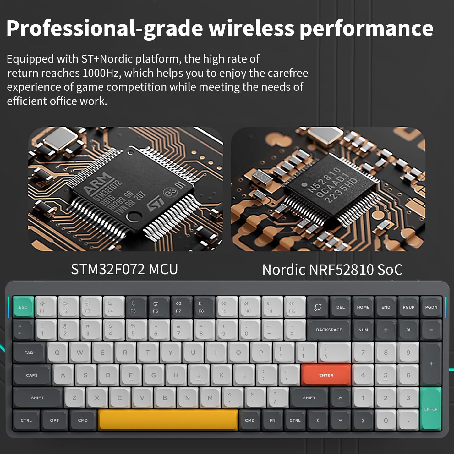 Air96 V2 100-Key Wireless Mechanical Keyboard, Bluetooth 5.1 and 2.4G, for Gaming and Office - Gray Gateron