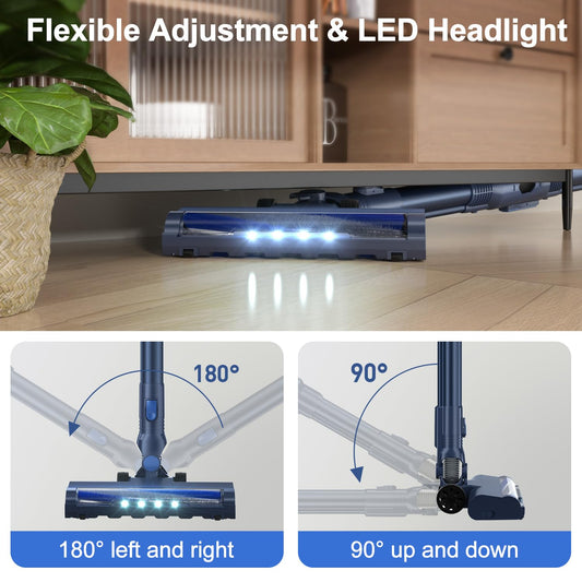 Aspiradora Inalámbrica PRETTYCARELIFE 6 en 1: Potente Succión, Varilla Plegable 180°, Autonomía Prolongada
