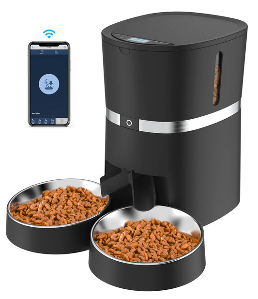 Alimentador Automático Inteligente para Gatos y Perros WellToBe con WiFi, Control por App, Separador de Comida y Dos Cuencos, Grabadora de Voz, Alarmas de Distribución, Control de Porciones - YETEK