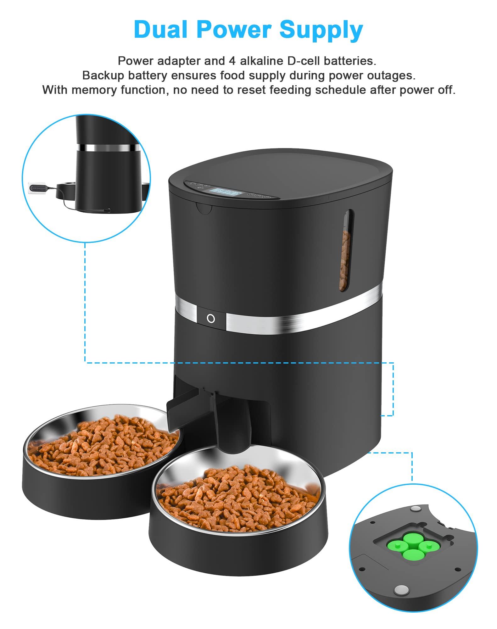 Alimentador Automático Inteligente para Gatos y Perros WellToBe con WiFi, Control por App, Separador de Comida y Dos Cuencos, Grabadora de Voz, Alarmas de Distribución, Control de Porciones - YETEK