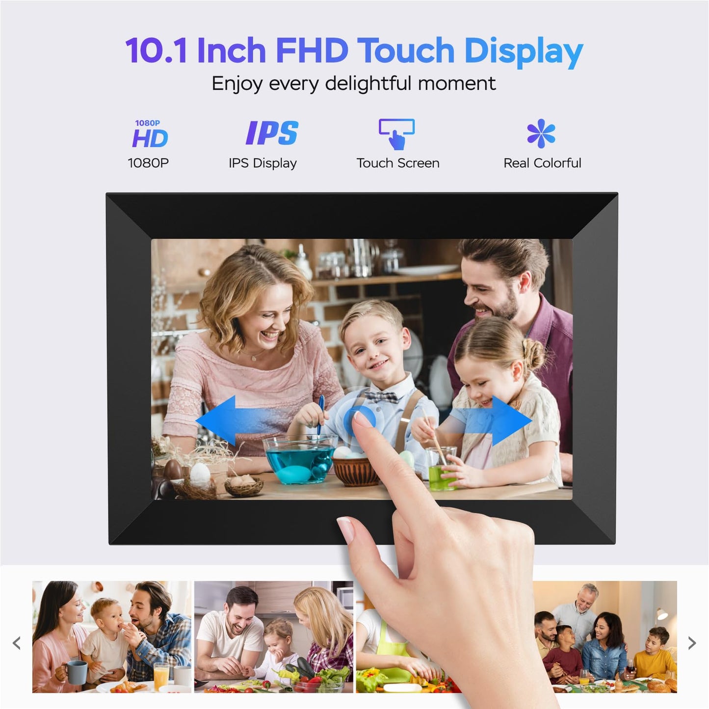 Marco de Fotos Digital Uhale WiFi 10.1” HD IPS - Pantalla táctil, Almacenamiento interno, Conexión vía APP, Regalo ideal para ocasiones especiales