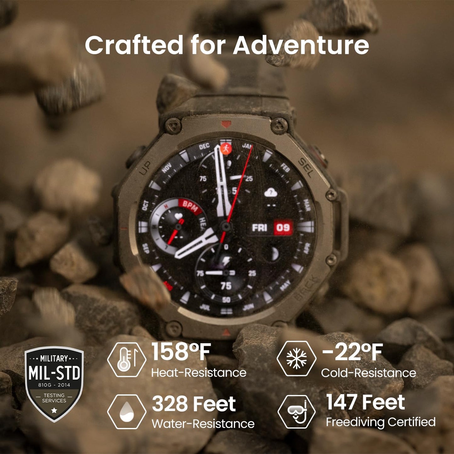 Amazfit T-Rex 3 Reloj Inteligente Militar de 48mm con GPS, Mapas Offline y Batería de Larga Duración - YETEK