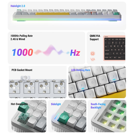 Teclado Mecánico Inalámbrico NuPhy Halo96 V2 RGB Retroiluminado, 96% Layout, QMK/VIA, 4000mAh (Mint Switches)