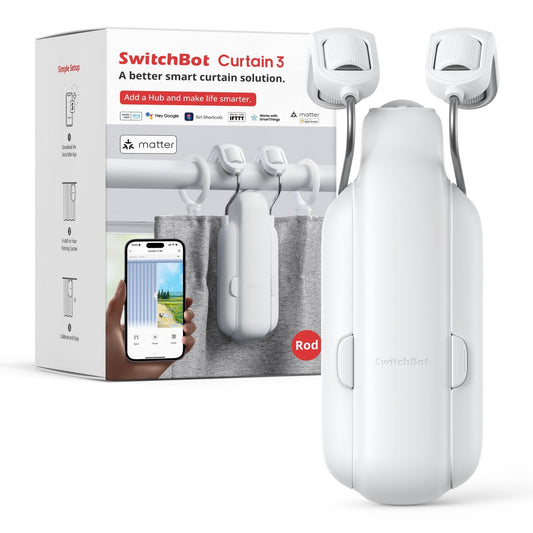 SwitchBot Automatic Curtain Opener - Motor de Cortina Inteligente con Control Remoto Bluetooth, App/Timer, Motor de Alto Rendimiento Mejorado, Compatible con Alexa, Google Home y HomeKit (Curtain 3, Rod) - YETEK