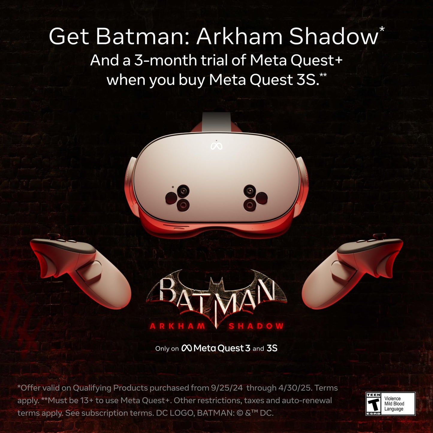 Meta Quest 3S 256GB — Includes Batman: Arkham Shadow and 3 months of Meta Quest+ — All-in-One Helmet